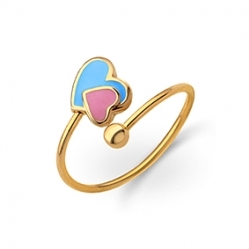Детское золотое кольцо с эмалью "Сердечки"