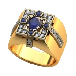 Перстень "Постоянный" с бриллиантами и сапфирами