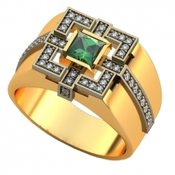 Перстень "Перекресток" с бриллиантами и изумрудом