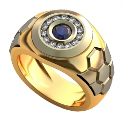 Перстень "Футболист" с бриллиантами и сапфиром