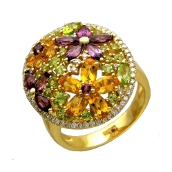 Кольцо с бриллиантами и цветными камнями