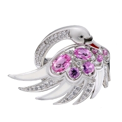 Кольцо "Лебедь" с бриллиантами и сапфирами