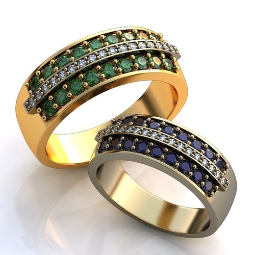 Обручальные кольца с сапфирами и бриллиантами YJ-462, белое золото 585 пробы, 6.9 гр. - купить в СПб, цены в интернет-магазине