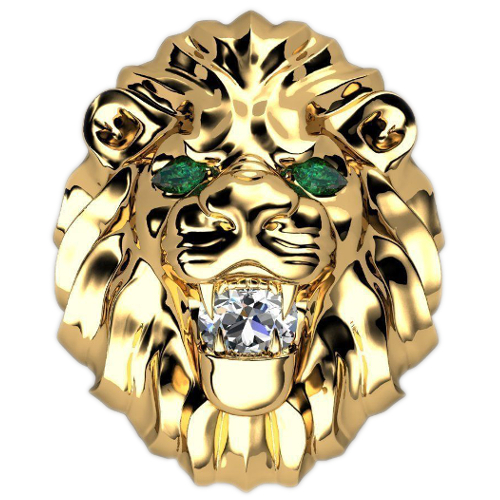 Перстень с бриллиантом и изумрудами Лев CC-066, золото 585 пробы, 25 гр. -купить в СПб, цены в интернет-магазине