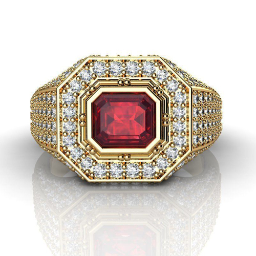 Перстень с рубином и бриллиантами CC-586, золото 585 пробы, 11.3 гр. -купить в СПб, цены в интернет-магазине