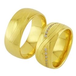 Широкие парные обручальные кольца с бриллиантами