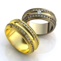Широкие обручальные кольца c бриллиантами
