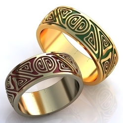 Обручальные кольца из белого золота c эмалью разных цветов 