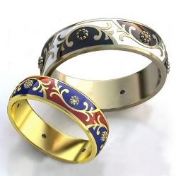 Обручальные кольца с эмалью и бриллиантами. 