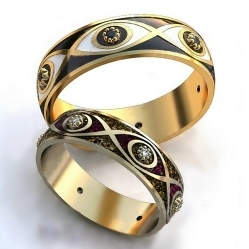 Обручальные кольца с эмалью и бриллиантами