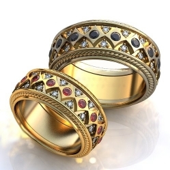 Обручальные кольца с бриллиантами и рубинами