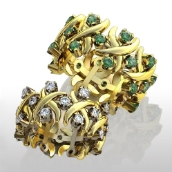 Обручальные кольца с бриллиантами и изумрудами