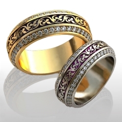Обручальные кольца с эмалью и бриллиантами.