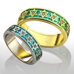 Обручальные кольца "Звезда Давида" с эмалью и топазами
