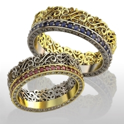 Обручальные кольца с рубинами и бриллиантами