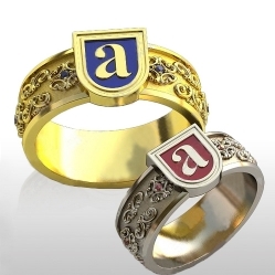 Обручальные кольца "Фамильные" с эмалью и рубинами