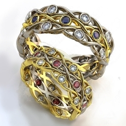 Обручальные кольца с бриллиантами и сапфирами