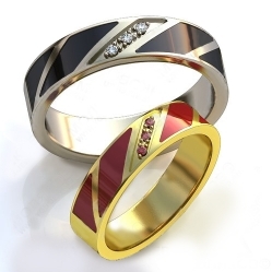 Обручальные кольца с рубинами и эмалью