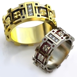 Обручальные кольца с бриллиантами и эмалью