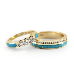 Обручальные кольца с бирюзой и бриллиантами