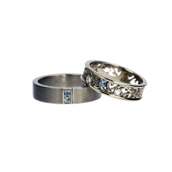 Обручальные кольца с аквамаринами и бриллиантами "Романтика"