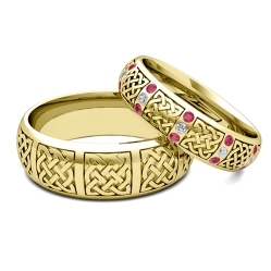 Обручальные кольца Кельтские с рубинами и бриллиантами