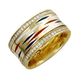 Обручальное кольцо с эмалью и бриллиантами