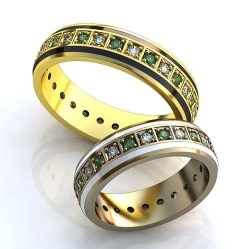 Обручальные кольца с изумрудами и бриллиантами