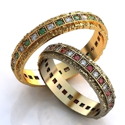 Обручальные кольца с гранатами и бриллиантами