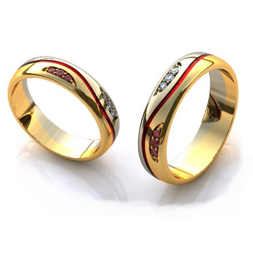 Обручальные кольца с бриллиантами и изумрудами - фото