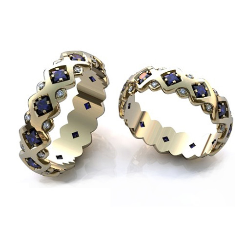 Обручальные кольца с бриллиантами и сапфирами - фото
