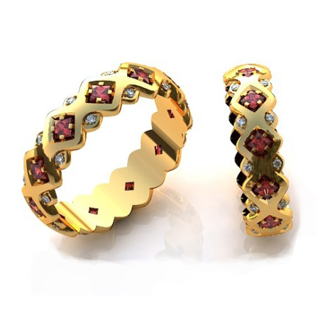 Обручальные кольца с бриллиантами и сапфирами - фото