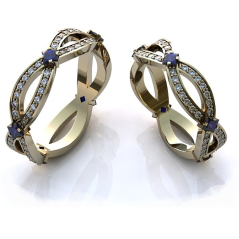 Обручальное кольцо с бриллиантами и сапфирами - фото