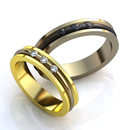 Обручальные кольца с тремя бриллиантами - фото