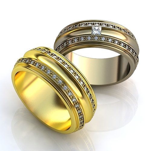 Широкие обручальные кольца c бриллиантами - фото