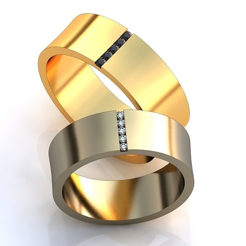 Широкие обручальные кольца с дорожкой бриллиантов - фото
