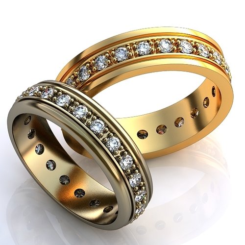 Обручальные кольца с бриллиантами по кругу - фото