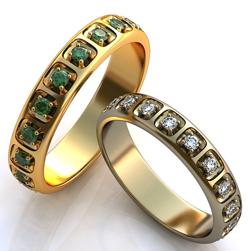 Обручальные кольца с бриллиантами по кругу - фото