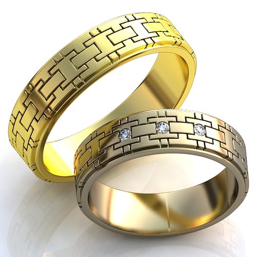 Широкие обручальные кольца из белого золота - фото