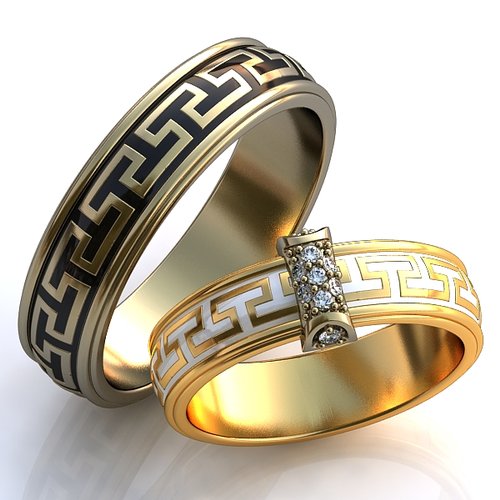 Обручальные кольца с бриллиантами и эмалью  - фото