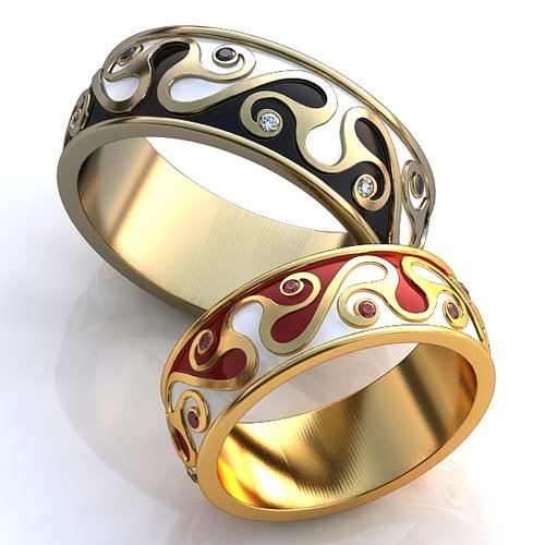 Обручальные кольца с эмалью  - фото