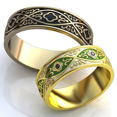 Обручальные кольца с эмалью  - фото