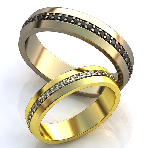 Обручальные кольца с дорожкой бриллиантов - фото