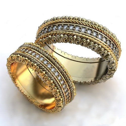 Обручальные кольца с дорожкой камней - фото