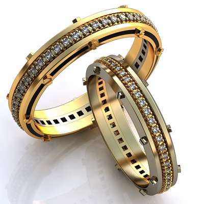 Обручальные кольца с дорожкой камней - фото