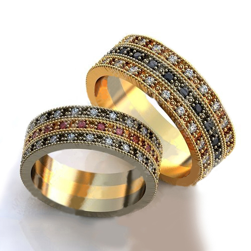 Обручальные кольца с рубинами и бриллиантами - фото