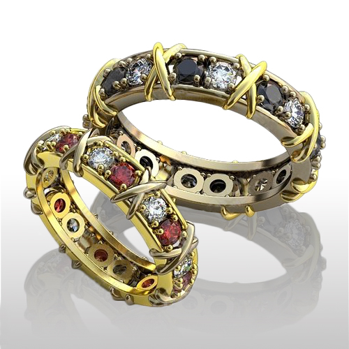 Обручальные кольца с рубинами и бриллиантами - фото