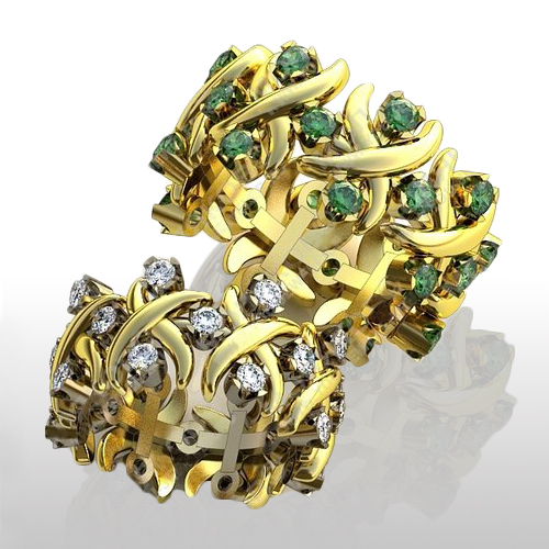 Обручальные кольца с бриллиантами и изумрудами - фото
