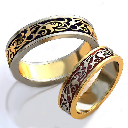 Обручальные кольца с эмалью - фото
