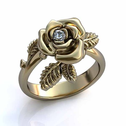 Кольцо  Роза с бриллиантом - фото
